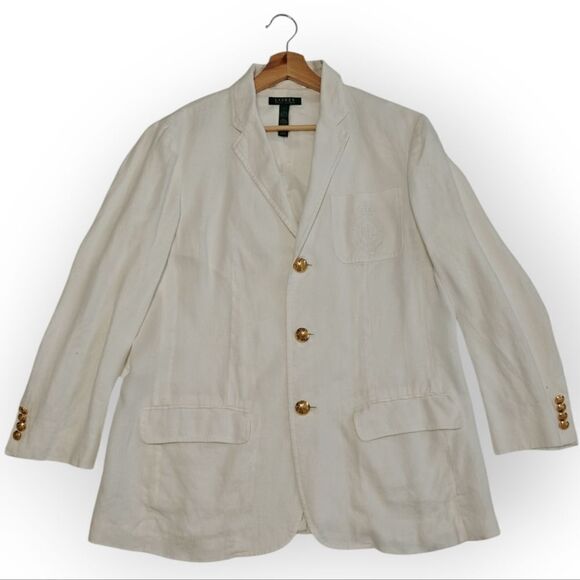 VTG Ralph Lauren 100% Linen White Cream Blazer Gold tone buttons size L - Picture 2 of 9